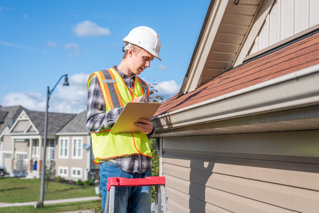 Contractor Inspecting Roof and Gutters